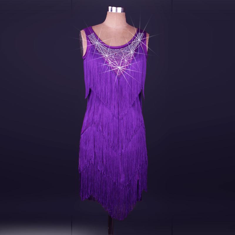 Customisable-Spandex Tassel Crystals Latin Dance Dress Competition Dress Performance Dress
