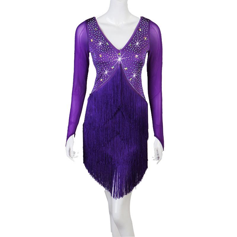 Customisable-Spandex Encrypted tassel Crystals Latin Dance Dress Competition Dress Performance Dress