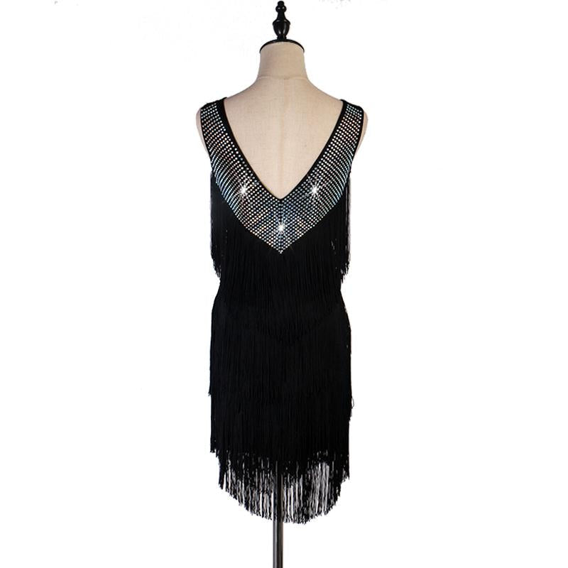 Customisable-Spandex Tassel Crystals Latin Dance Dress Competition Dress Performance Dress