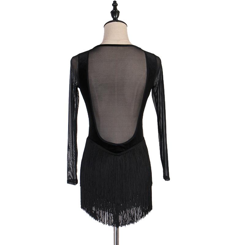 Customisable-Spandex Sexy Tassels See-through Latin Dance Dress Competition Performance Dress