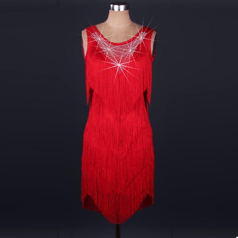 Customisable-Spandex Tassel Crystals Latin Dance Dress Competition Dress Performance Dress