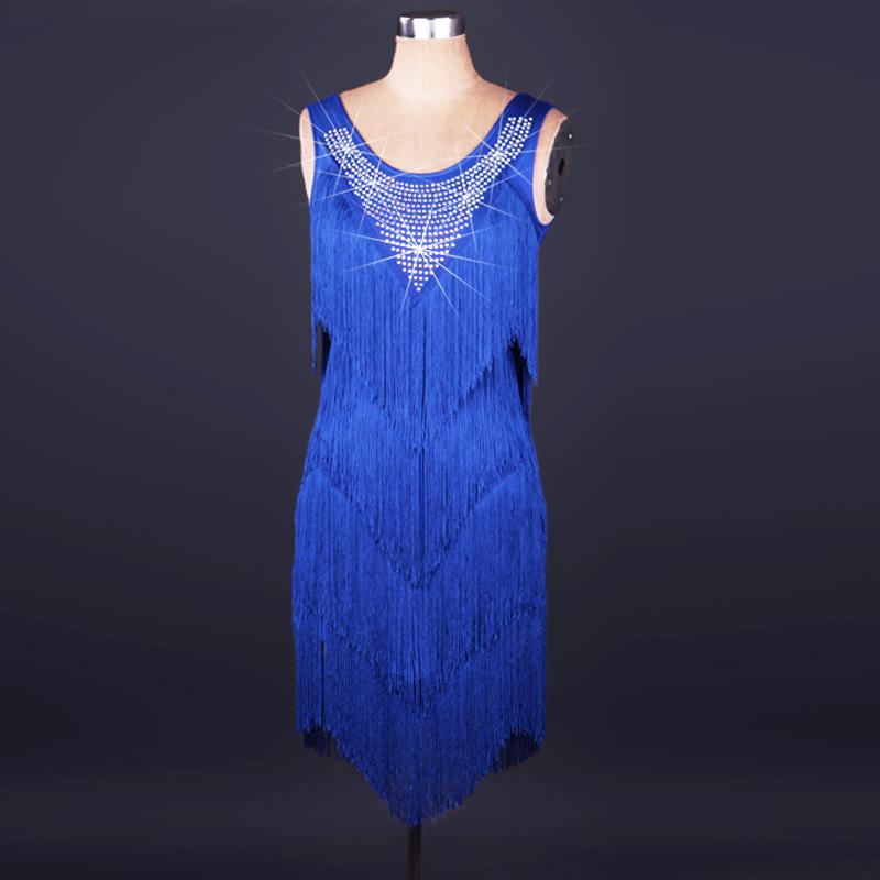 Customisable-Spandex Tassel Crystals Latin Dance Dress Competition Dress Performance Dress