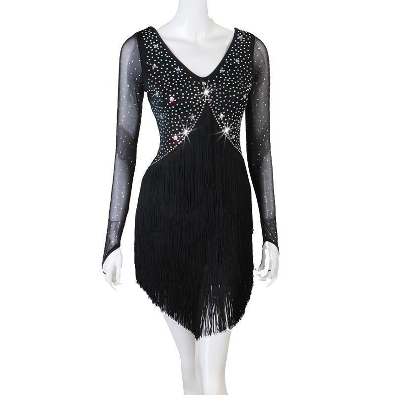 Customisable-Spandex Encrypted tassel Crystals Latin Dance Dress Competition Dress Performance Dress