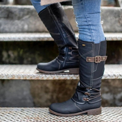 [Free Shipping]Women's Vintage Leather Zipper High Snow Boots