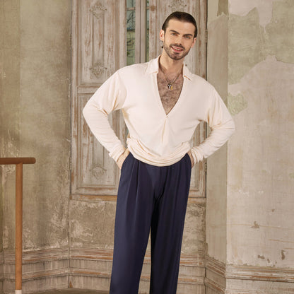 Z Men's Long Sleeve V Neck Latin Dance Tops Dance Wear