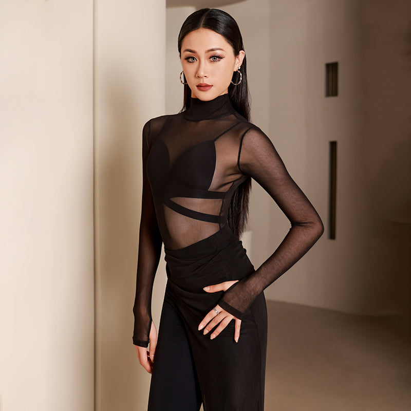 YES Women's Mesh Long Sleeve Dance Tops Bodysuit Leotards Practice DanceWear