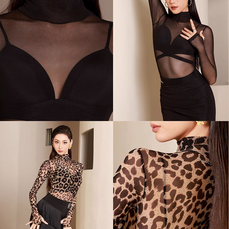 YES Women's Mesh Long Sleeve Dance Tops Bodysuit Leotards Practice DanceWear