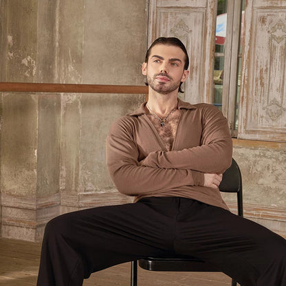 Z Men's Long Sleeve V Neck Latin Dance Tops Dance Wear