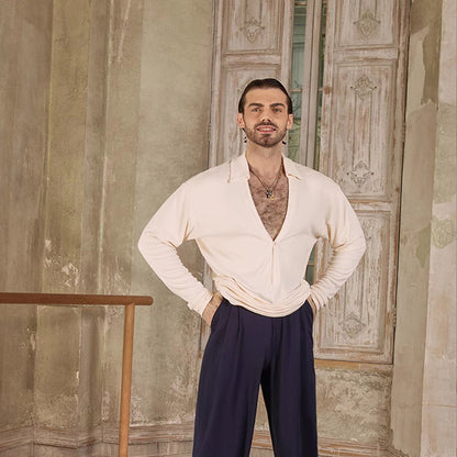 Z Men's Long Sleeve V Neck Latin Dance Tops Dance Wear
