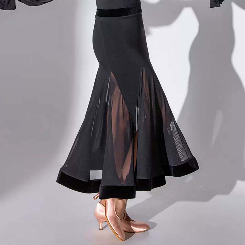 HC-Women's Black Mesh Swing Modern Ballroom Waltz Dance Skirts