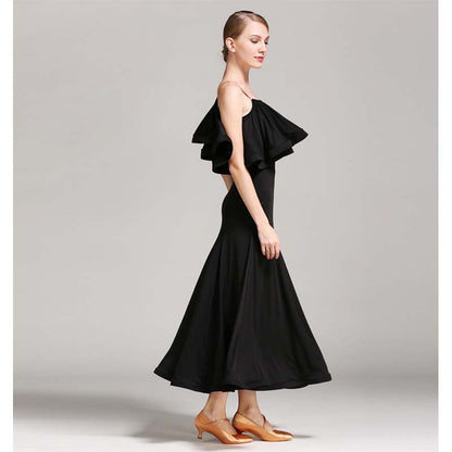 Women's Lotus Leaf Modern Dance Dress Ballroom Dancing Costume Training Performance Dress