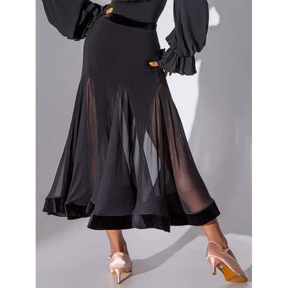 HC-Women's Black Mesh Swing Modern Ballroom Waltz Dance Skirts