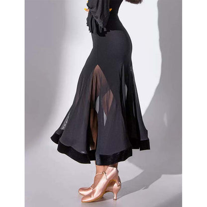 HC-Women's Black Mesh Swing Modern Ballroom Waltz Dance Skirts