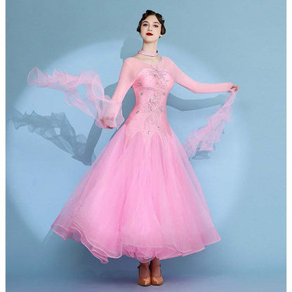 Customisable-Women's Long Sleeve Waltz Modern Ballroom Dance Dress Competition Dresses Performance wear