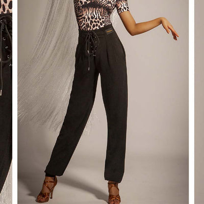 WJJ Women's High-waist Rope-tied National Standard Dance Pants Training Clothes
