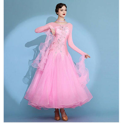 Customisable-Women's Long Sleeve Waltz Modern Ballroom Dance Dress Competition Dresses Performance wear