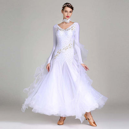 Women's Long Sleeve Waltz Modern Ballroom Dance Dress Competition Dresses