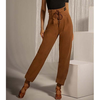 WJJ Women's High-waist Rope-tied National Standard Dance Pants Training Clothes
