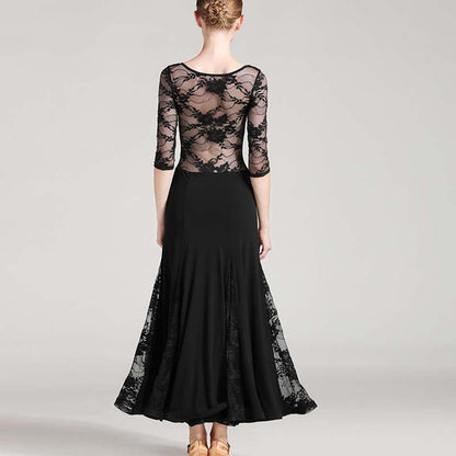Women's Long Sleeve Lace Modern Dance Dresses Ballroom Dance costume Big Swing Dress