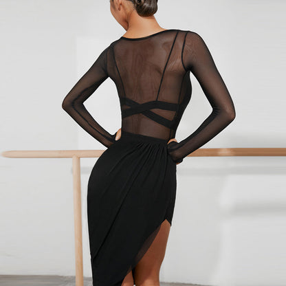 Z Women's Chinlon Splicing Latin Dance Dress Dance Wear Training Performance Dress