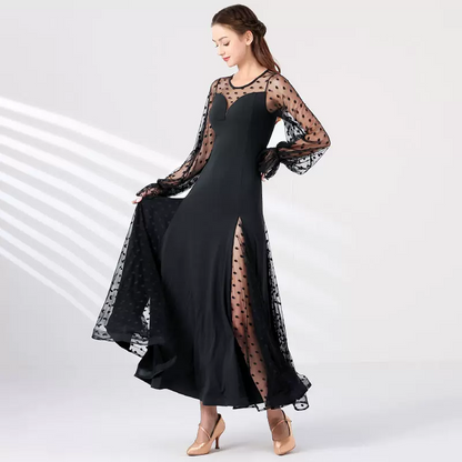 Women's Polka Mesh Modern Dance Performance Dress Waltz Ballroom Dance Dress
