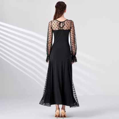 Women's Polka Mesh Modern Dance Performance Dress Waltz Ballroom Dance Dress