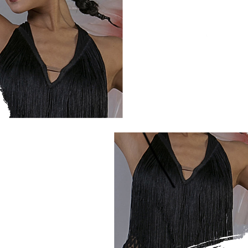 WJJ Women's Milk Silk Halter Tassel Latin Dance Dress Training Performance Dress