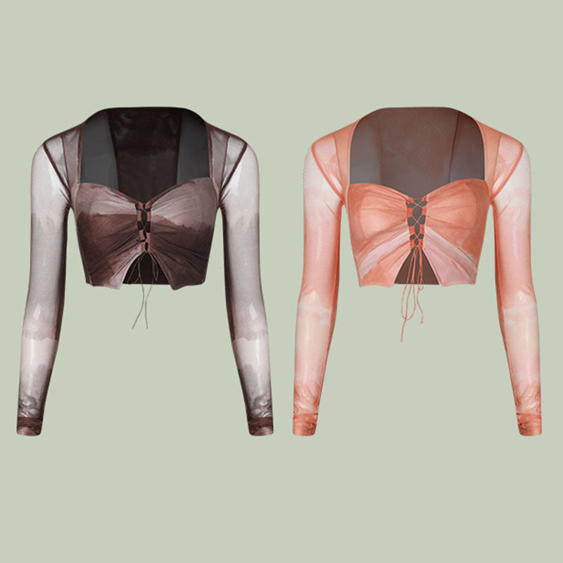 Z Women's Mesh Lace-Up Long Sleeve Latin Dance Tops Dance Wear Dance Tops