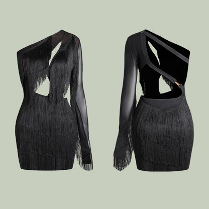 Z Women's Backless Tassel Latin Dance Dress Dance Wear Training Performance Dress