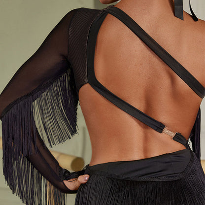 Z Women's Backless Tassel Latin Dance Dress Dance Wear Training Performance Dress