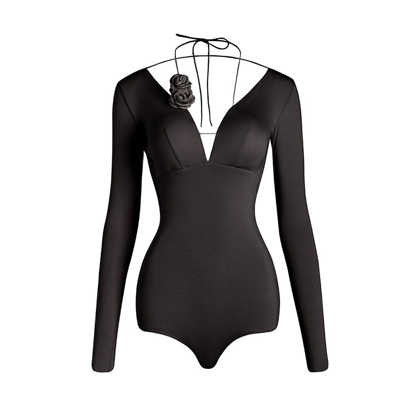 Z Women's Long Sleeve Flower Latin Dance Wear Dance Tops Bodysuit