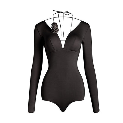 Z Women's Long Sleeve Flower Latin Dance Wear Dance Tops Bodysuit