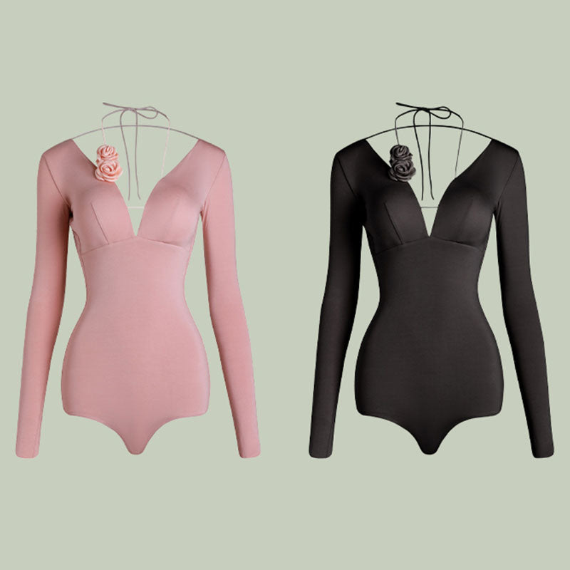 Z Women's Long Sleeve Flower Latin Dance Wear Dance Tops Bodysuit