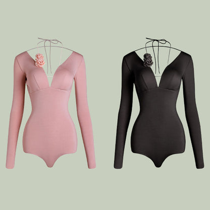 Z Women's Long Sleeve Flower Latin Dance Wear Dance Tops Bodysuit