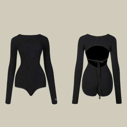 Z Girls Black Long-sleeved Dancewear Practice Tops Bodysuit