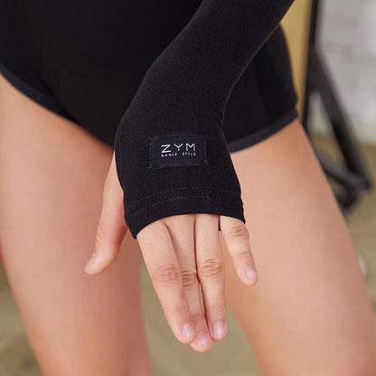 Z Girls Black Long-sleeved Dancewear Practice Tops Bodysuit