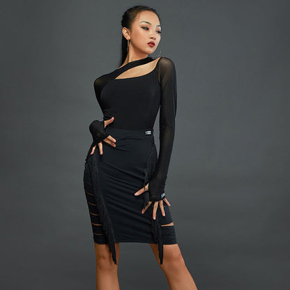 HC Women's Black Mesh Long Sleeve Dance Bodysuit DanceWear Performance Clothes
