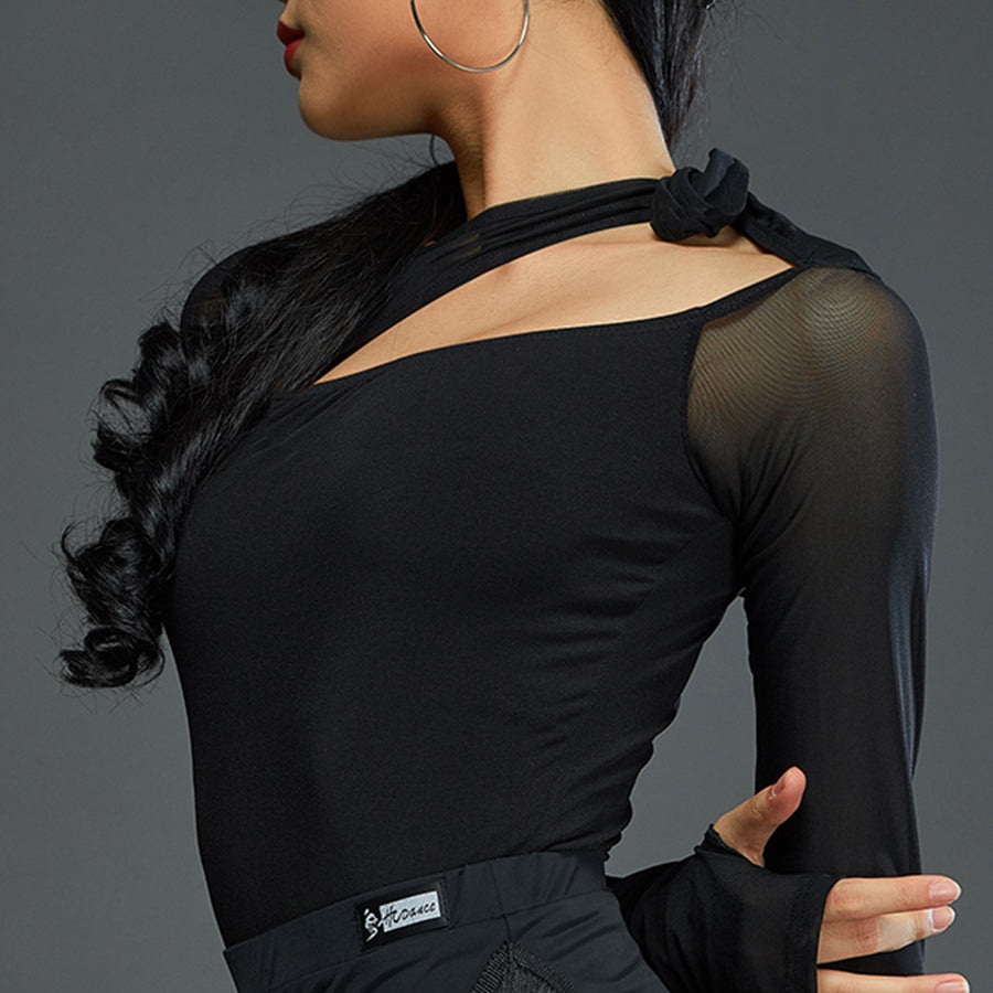 HC Women's Black Mesh Long Sleeve Dance Bodysuit DanceWear Performance Clothes