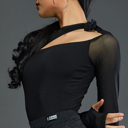 HC Women's Black Mesh Long Sleeve Dance Bodysuit DanceWear Performance Clothes