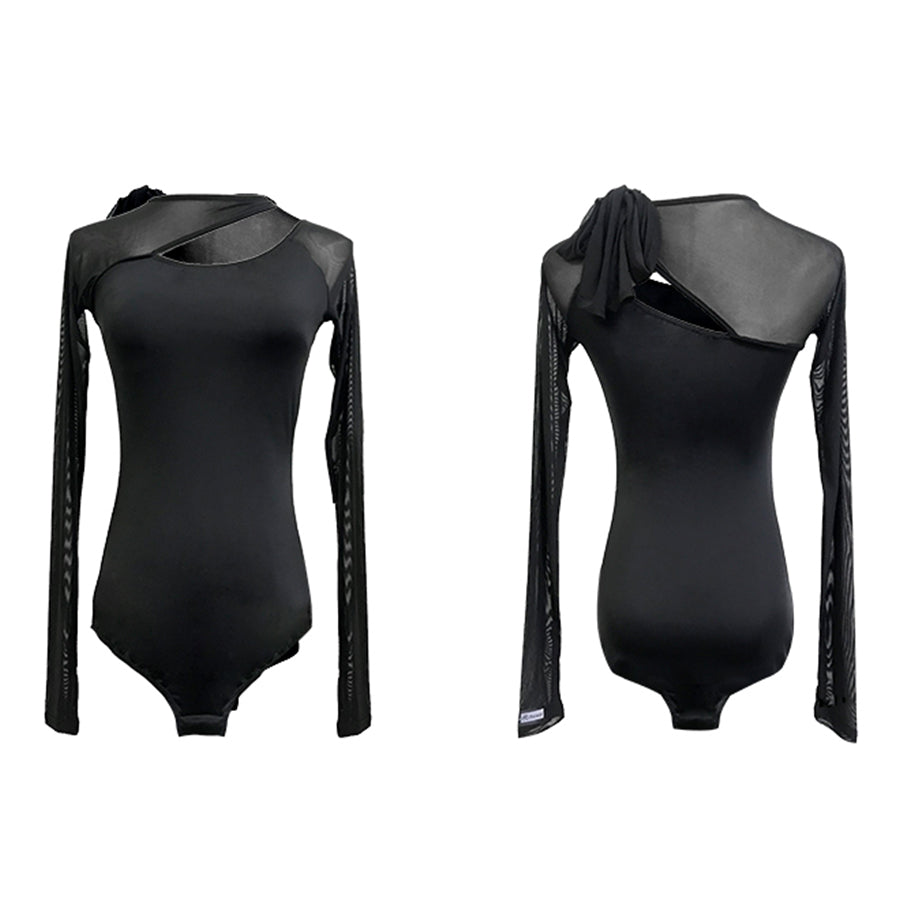 HC Women's Black Mesh Long Sleeve Dance Bodysuit DanceWear Performance Clothes