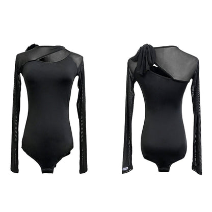 HC Women's Black Mesh Long Sleeve Dance Bodysuit DanceWear Performance Clothes