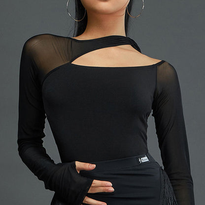 HC Women's Black Mesh Long Sleeve Dance Bodysuit DanceWear Performance Clothes