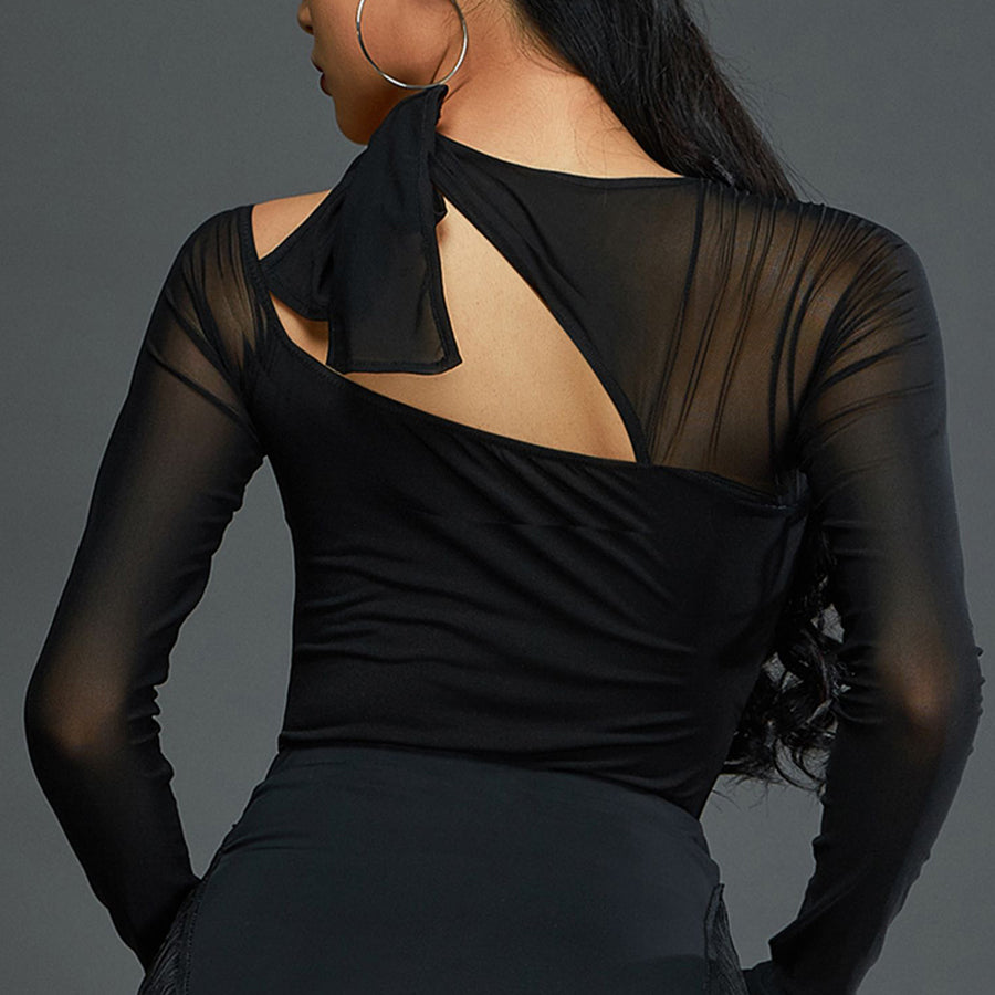 HC Women's Black Mesh Long Sleeve Dance Bodysuit DanceWear Performance Clothes
