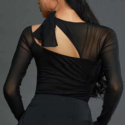 HC Women's Black Mesh Long Sleeve Dance Bodysuit DanceWear Performance Clothes