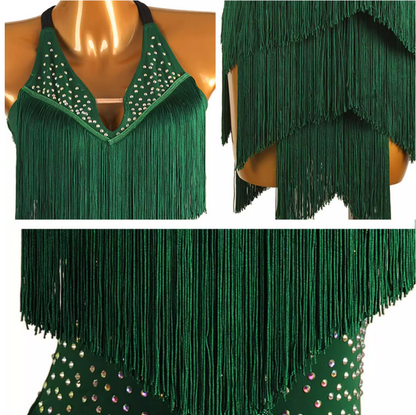Customisable-Women's Green Tassel Dance Wear Dance Dress Performance Wear