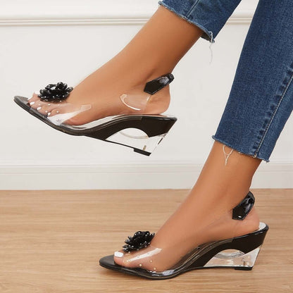 Clear Slingback Flower Rhinestone Sandals