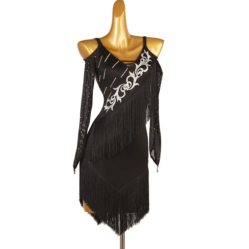 Customisable-Women's Long Sleeve Tassel DanceWear Dance Dress Performance Wear