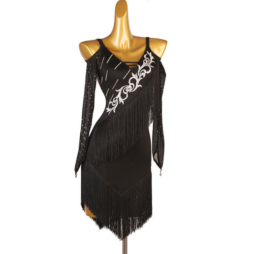 Customisable-Women's Long Sleeve Tassel DanceWear Dance Dress Performance Wear