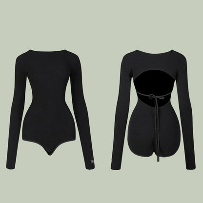 Z Women's Black Long Sleeve Backless Dance Tops Bodysuit Leotards Practice DanceWear