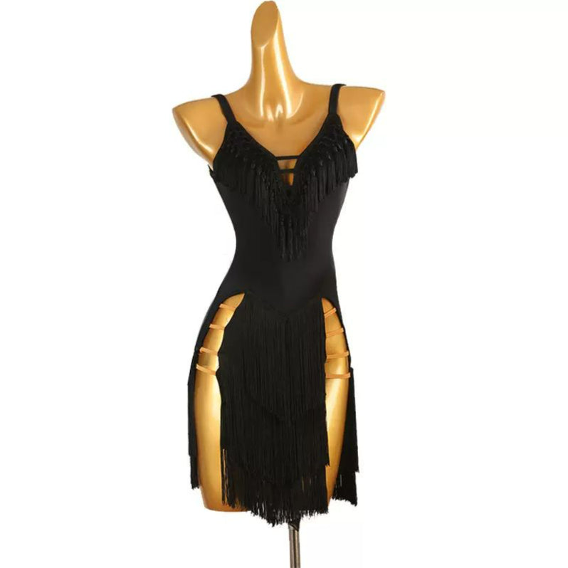Customisable-Women's Black V-Neck DanceWear Dance Dress Performance Wear